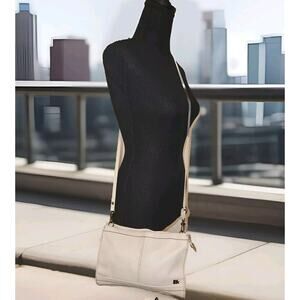 The Sak Iris Demi Pebble Leather Crossbody Handbag Purse Clutch Stone 10x7x2